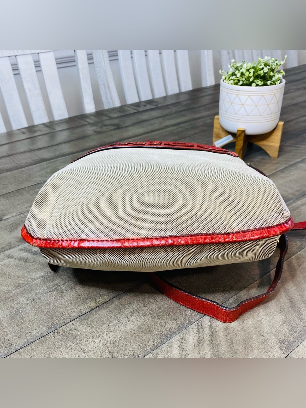 Vintage Chloé Harley Canvas Leather Crossbody Shoulder Bag Beige Red Y2K Phoebe - Picture 10 of 15